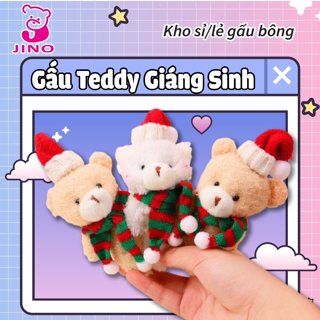 Gấu bông Teddy Giáng Sinh đội mũ len, đeo khăn quàng cổ. Quà tặng noel ý nghĩa