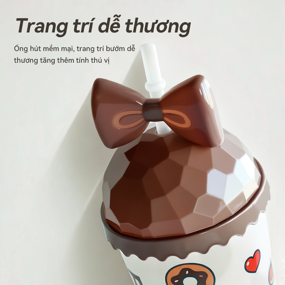 [LINE FRIENDS] Cốc nhựa tái sử dụng có nắp - Cốc có ống hút 500ML đựng đồ uống - Chai nước ép trái cây