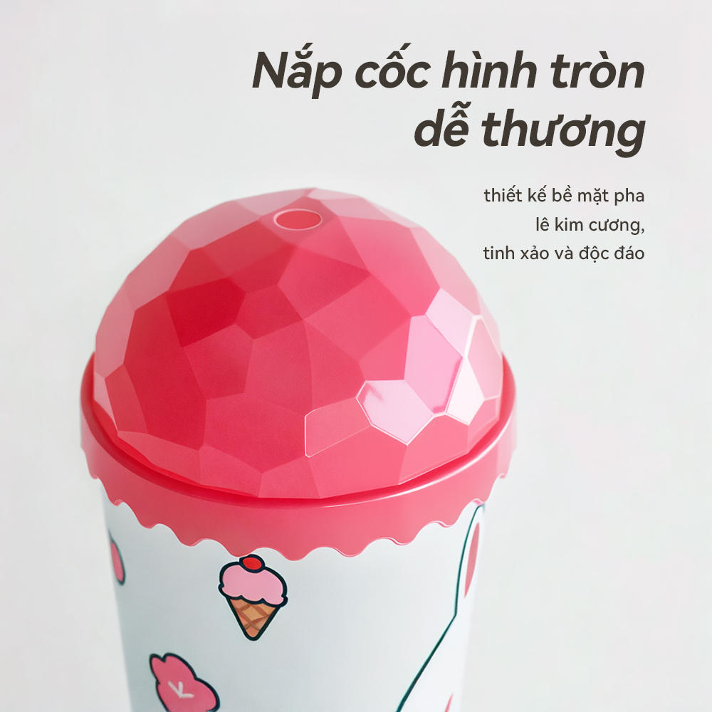 [LINE FRIENDS] Cốc nhựa tái sử dụng có nắp - Cốc có ống hút 500ML đựng đồ uống - Chai nước ép trái cây