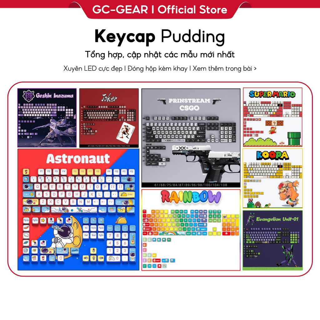 Keycap Pudding Side Transparent Xuyên Led 4 cạnh nhựa PBT nhiều mẫu lựa ...