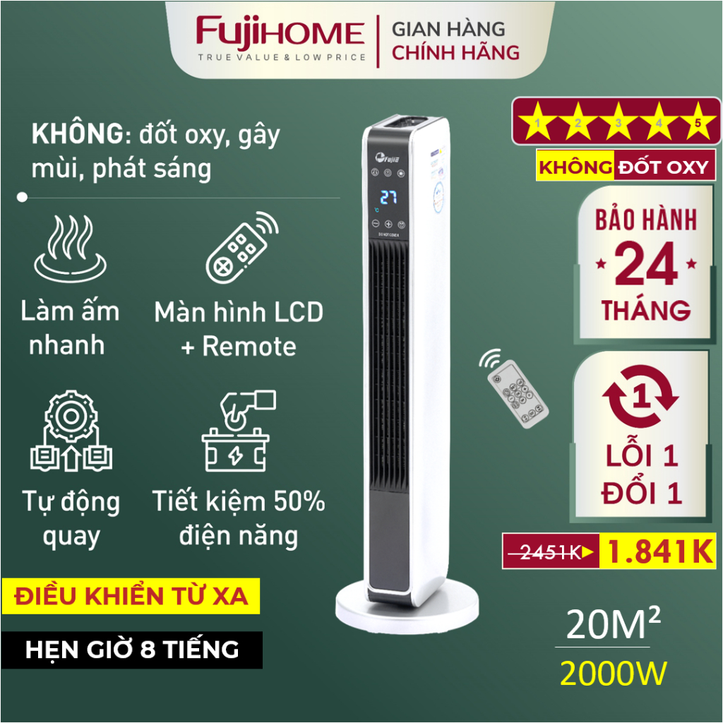 Máy sưởi ấm Nhập Khẩu FUJIE CH-2200 không khô da, quạt sưởi gốm không đốt oxy tiết kiệm điện heater mini phòng nhỏ