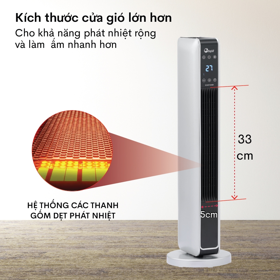 Máy sưởi ấm Nhập Khẩu FUJIE CH-2200 không khô da, quạt sưởi gốm không đốt oxy tiết kiệm điện heater mini phòng nhỏ
