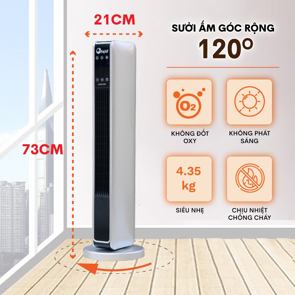 Máy sưởi ấm Nhập Khẩu FUJIE CH-2200 không khô da, quạt sưởi gốm không đốt oxy tiết kiệm điện heater mini phòng nhỏ