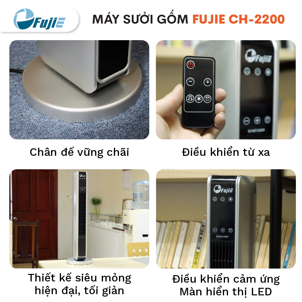 Máy sưởi ấm Nhập Khẩu FUJIE CH-2200 không khô da, quạt sưởi gốm không đốt oxy tiết kiệm điện heater mini phòng nhỏ