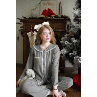 𝗛𝗮̀𝗻𝗴 𝗰𝗵𝗶́𝗻𝗵 𝗵𝗮̃𝗻𝗴 Bộ Đồ Ngủ Pyjama nữ Gigi phối ren xinh xắn from rộng - O.N WORKSHOP