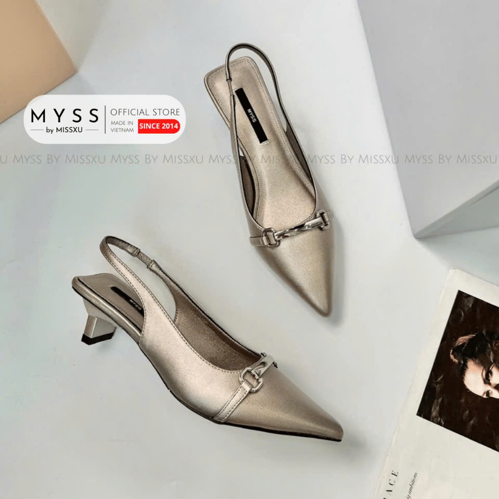 Giày nữ MYSS mũi nhọn phối khóa quai sau gót dẹp 4.5cm cao cấp - CG332
