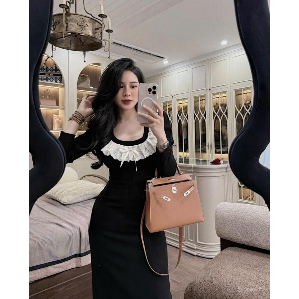 Váy nữ sanh chành dáng dài phối cổ trắng sang trọng Jumito, đầm nữ thiểu thư ôm body, chất liệu cao cấp hcom3303