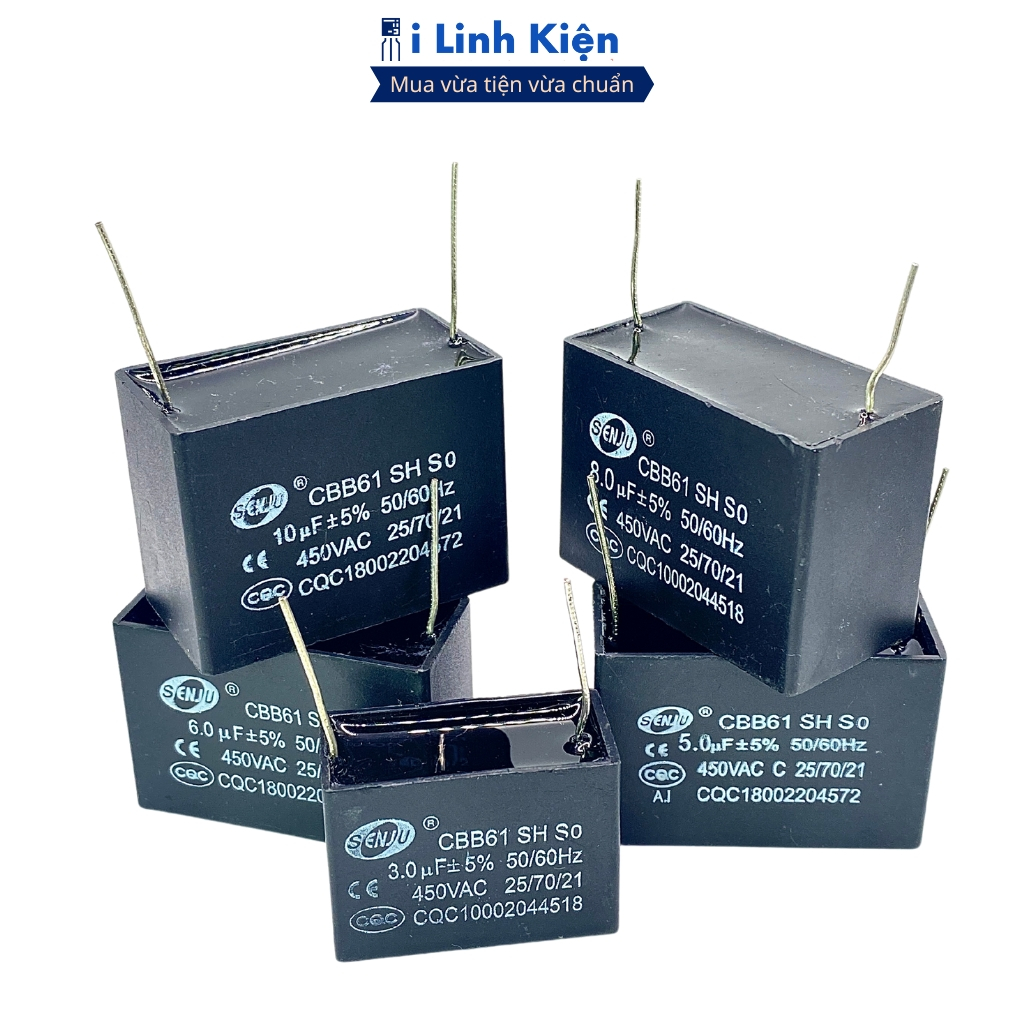 Tụ quạt 450VAC 1uF 1.5uF 2uF 3uF 5uF chân hàn mạch cbb61 chất lượng cao ilinhkien.
