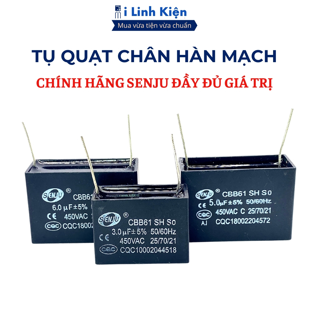 Tụ quạt 450VAC 1uF 1.5uF 2uF 3uF 5uF chân hàn mạch cbb61 chất lượng cao ilinhkien.