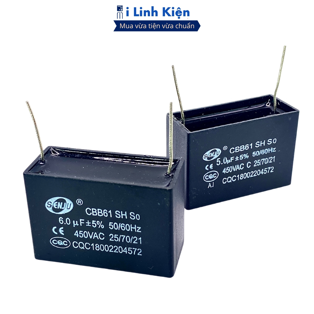 Tụ quạt 450VAC 1uF 1.5uF 2uF 3uF 5uF chân hàn mạch cbb61 chất lượng cao ilinhkien.