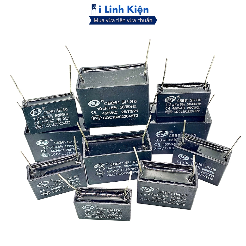 Tụ quạt 450VAC 1uF 1.5uF 2uF 3uF 5uF chân hàn mạch cbb61 chất lượng cao ilinhkien.