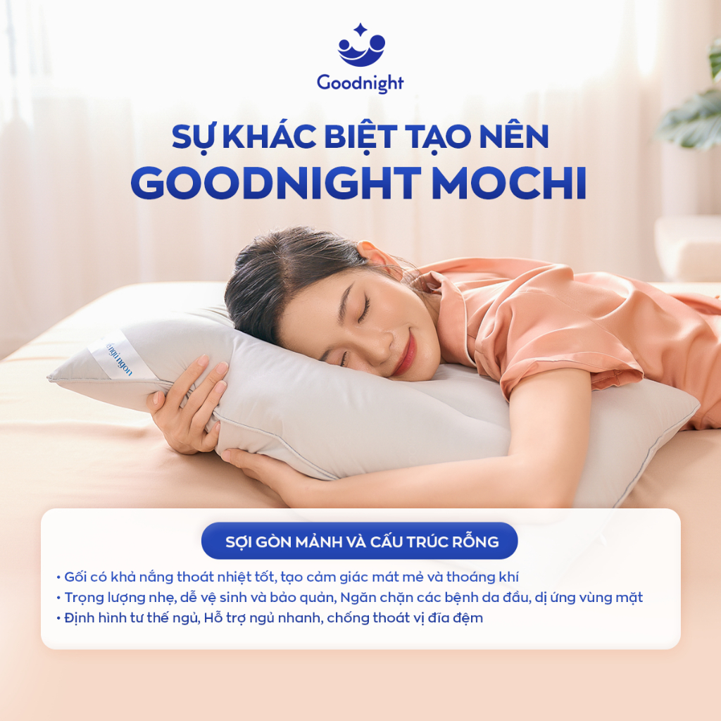 Ảnh Gối Ngủ Vua Nệm Goodnight Mochi 45x65cm, Gối Nằm Chất Liệu Gòn Lông Vũ, Ruột Gối Cao Cấp Thư Giãn Cổ Vai Gáy 4
