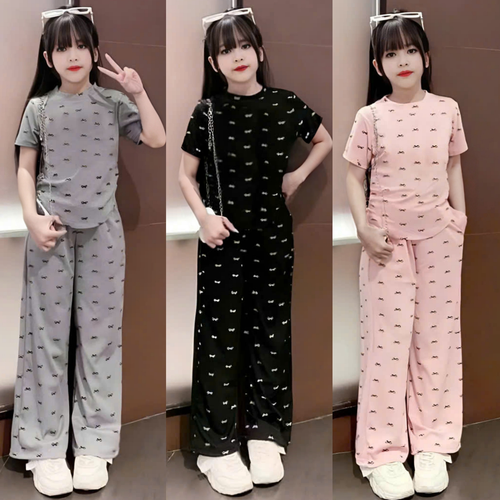 4-14 TUỔI Bộ quần áo cộc tay cho bé gái chất vải tăm lạnh phối quần ống xuông co giãn thoải mái M13