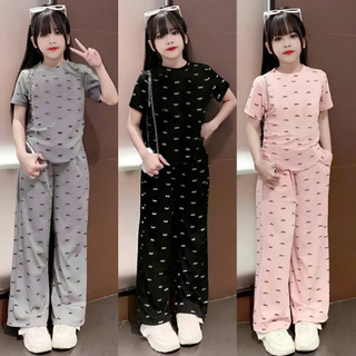 4-14 TUỔI Bộ quần áo cộc tay cho bé gái chất vải tăm lạnh phối quần ống xuông co giãn thoải mái M13
