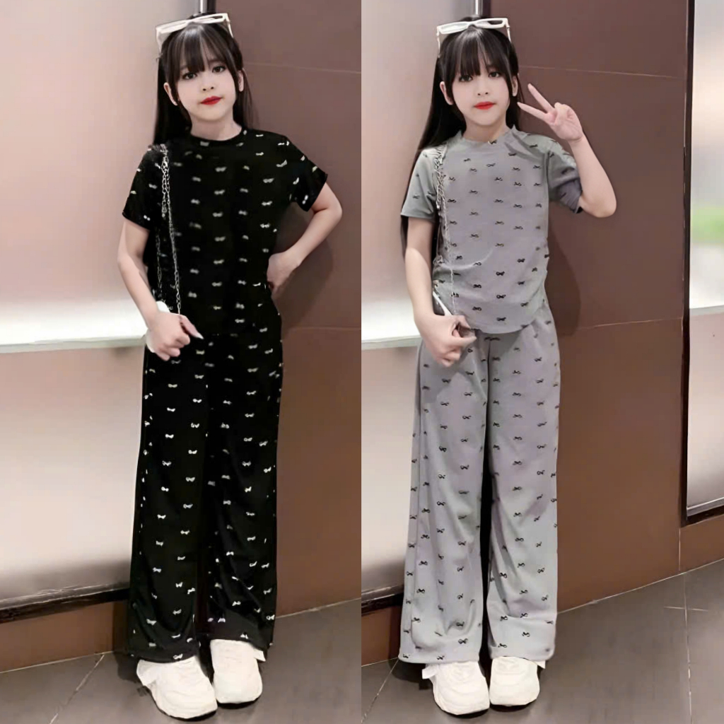 4-14 TUỔI Bộ quần áo cộc tay cho bé gái chất vải tăm lạnh phối quần ống xuông co giãn thoải mái M13