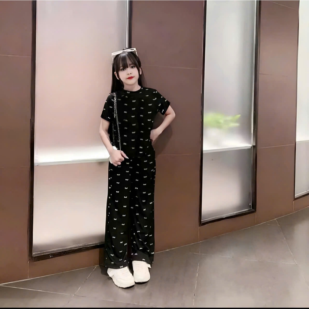 4-14 TUỔI Bộ quần áo cộc tay cho bé gái chất vải tăm lạnh phối quần ống xuông co giãn thoải mái M13