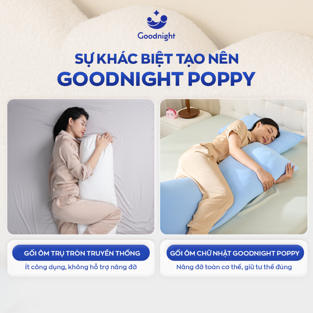 Ảnh Gối Ôm Vua Nệm Goodnight Poppy 45x120cm, Gối Ôm Dài Đa Năng, Giữ Tư Thế Ngủ Đúng, Tạo Cảm Giác Thoải Mái Khi Ngủ 3
