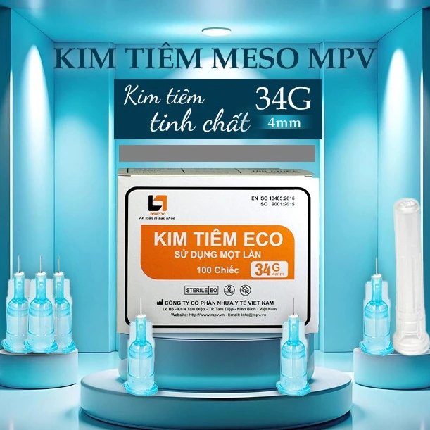 [Tặng bơm tiêm chống trào] Hộp 100 đầu kim tiêm meso 34G 4mm MPV hàng công ty tiêm PRP căng bóng da