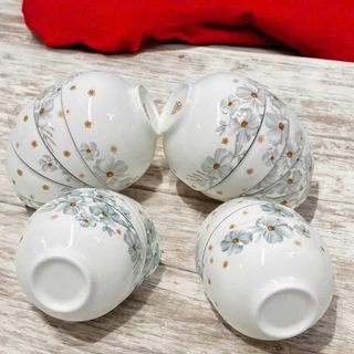 Bộ 10 Chén Sứ Ăn Cơm Họa Tiết Bông Hoa Dừa Trắng Đường Kính 11.5Cm, Bát Sứ Chén Sứ