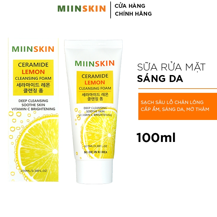 Ảnh Sữa rửa mặt sạch sâu lỗ chân lông sáng da Miinskin Ceramide Lemon Cleansing Foam 100ml 1