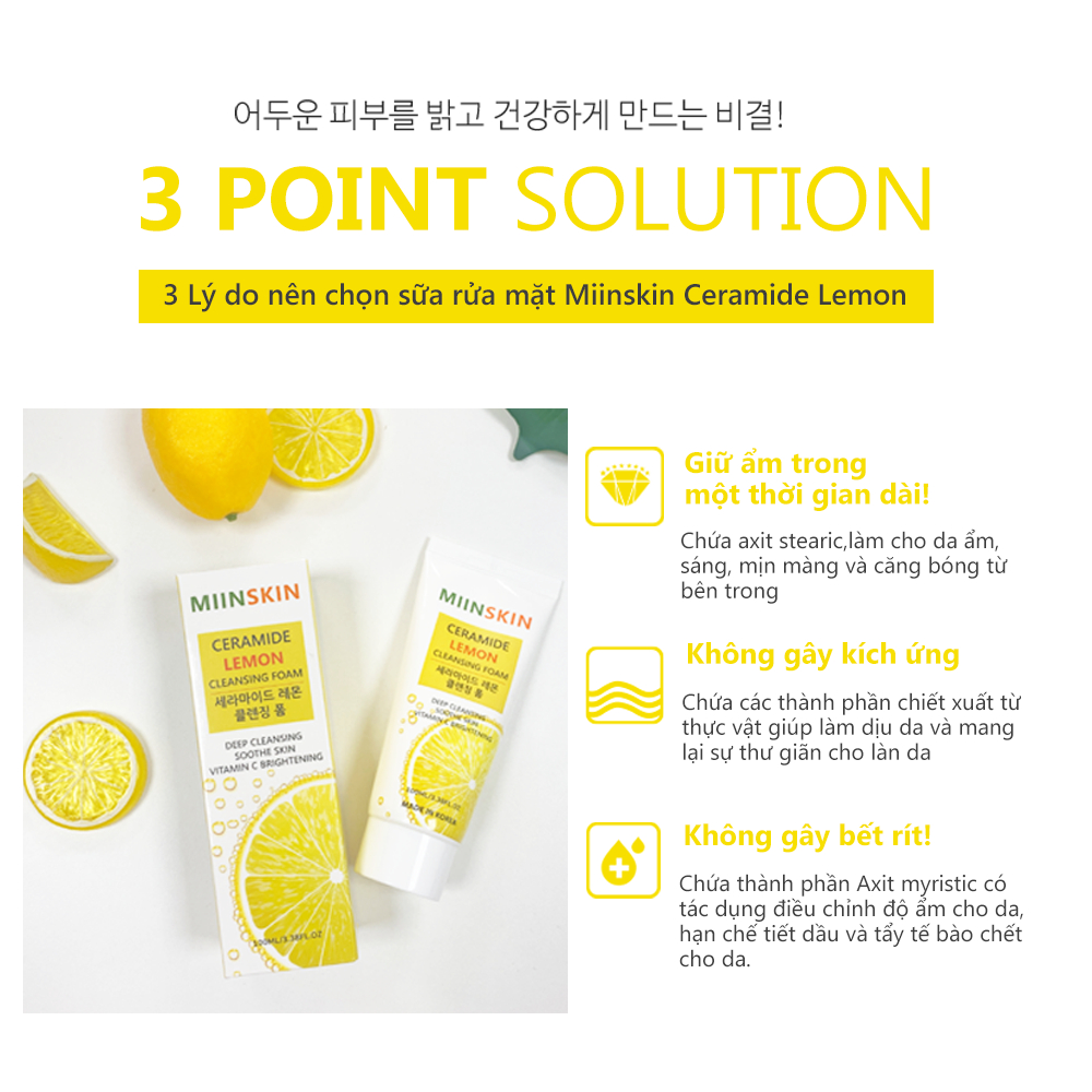 Ảnh Sữa rửa mặt sạch sâu lỗ chân lông sáng da Miinskin Ceramide Lemon Cleansing Foam 100ml 4