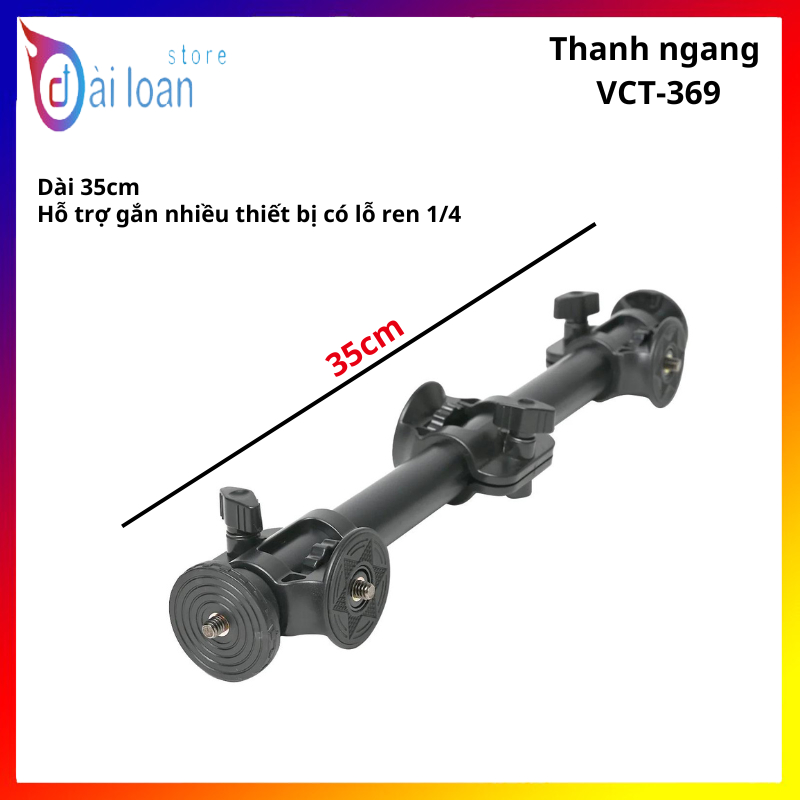 Thanh Ngang Yunteng VCT-369 - Dài 35cm, Gắn Tripod Quay Video lên Xuống, Chân Nối Có 3 Đầu Ren 1/4