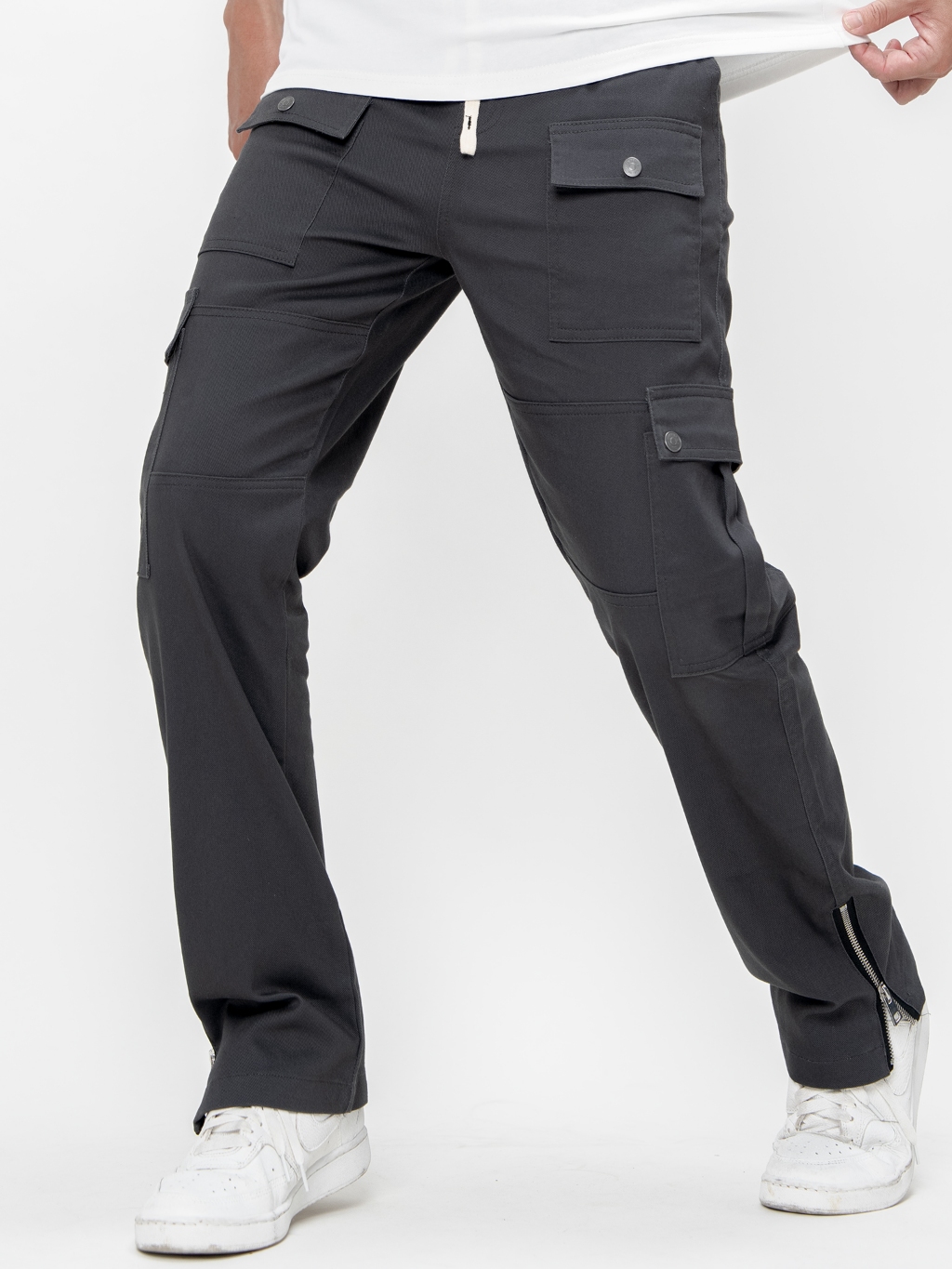 Ảnh Quần kaki nam túi hộp ống đứng KQSTYLING forn đứng kaki dày dặn phối nhiều túi - Zip - Xám đậm 2