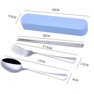 Bộ muỗng đũa thìa inox cán gỗ kèm hộp đựng màu pastel xinh xắn