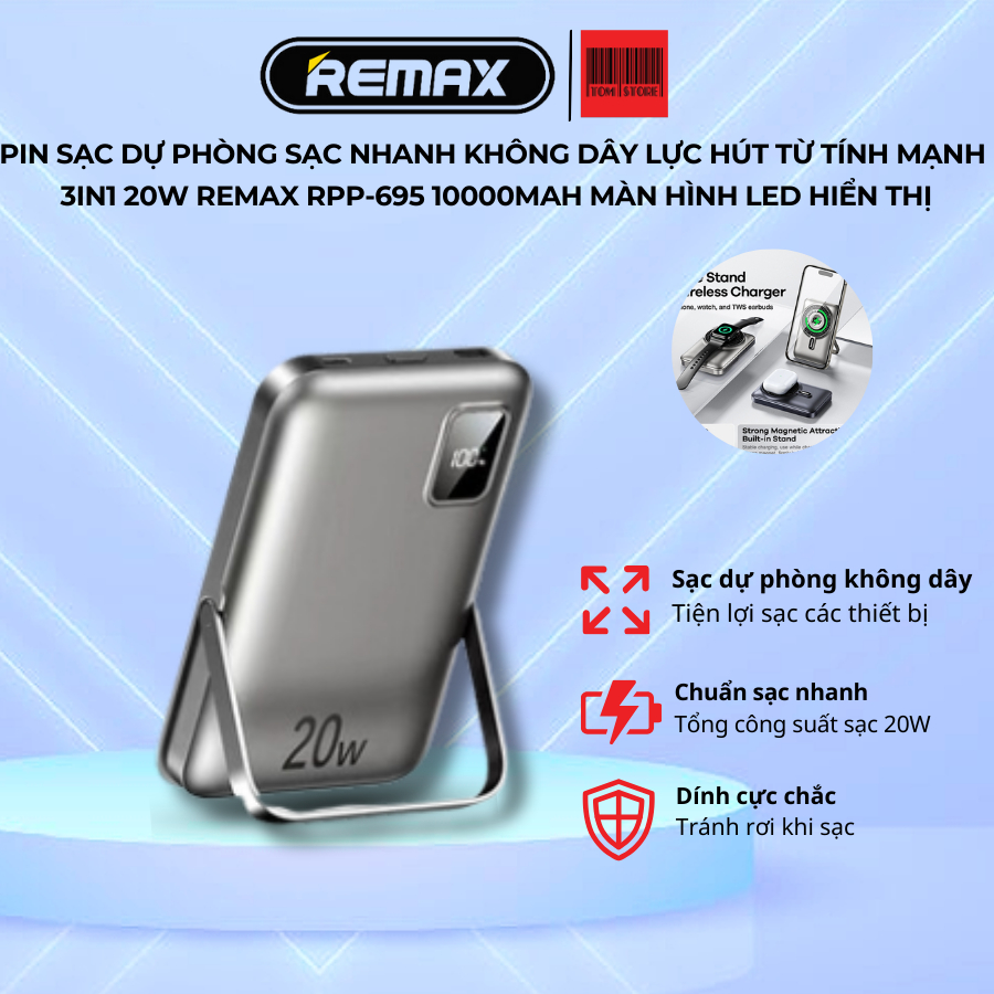 Pin sạc dự phòng sạc nhanh không dây 3in1 20W REMAX RPP-695 10000mAh ...