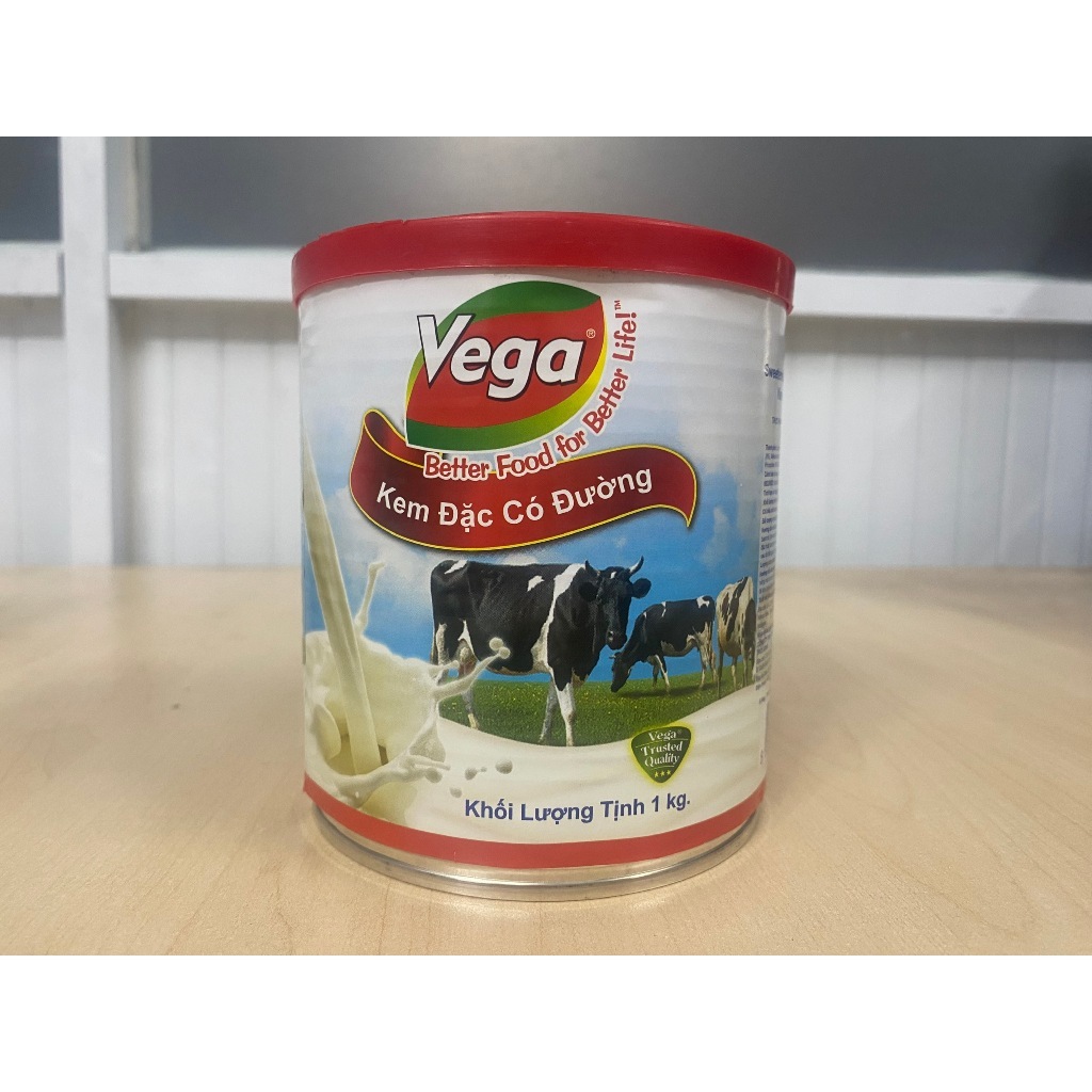 Combo 2 lon Kem Đặc Có Đường VEGA 1kg Malaysia - Sữa Đặc Pha Cà Phê, Sinh Tố, Làm Bánh Béo Mịn