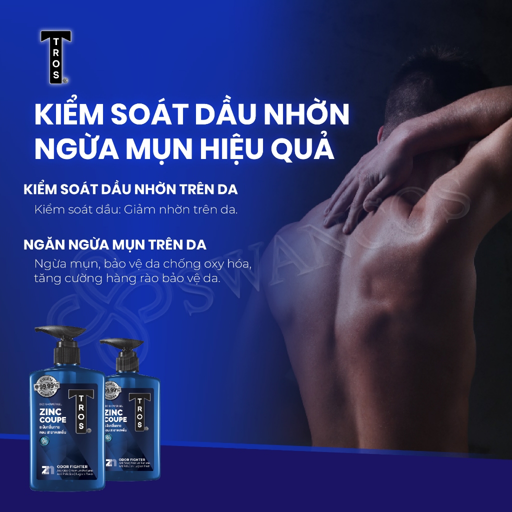Sữa Tắm Nam TROS ZINC COUPE Thái Lan, Kiểm Soát Nhờn, Ngăn Mụn, Dưỡng Ẩm Sâu 450ml