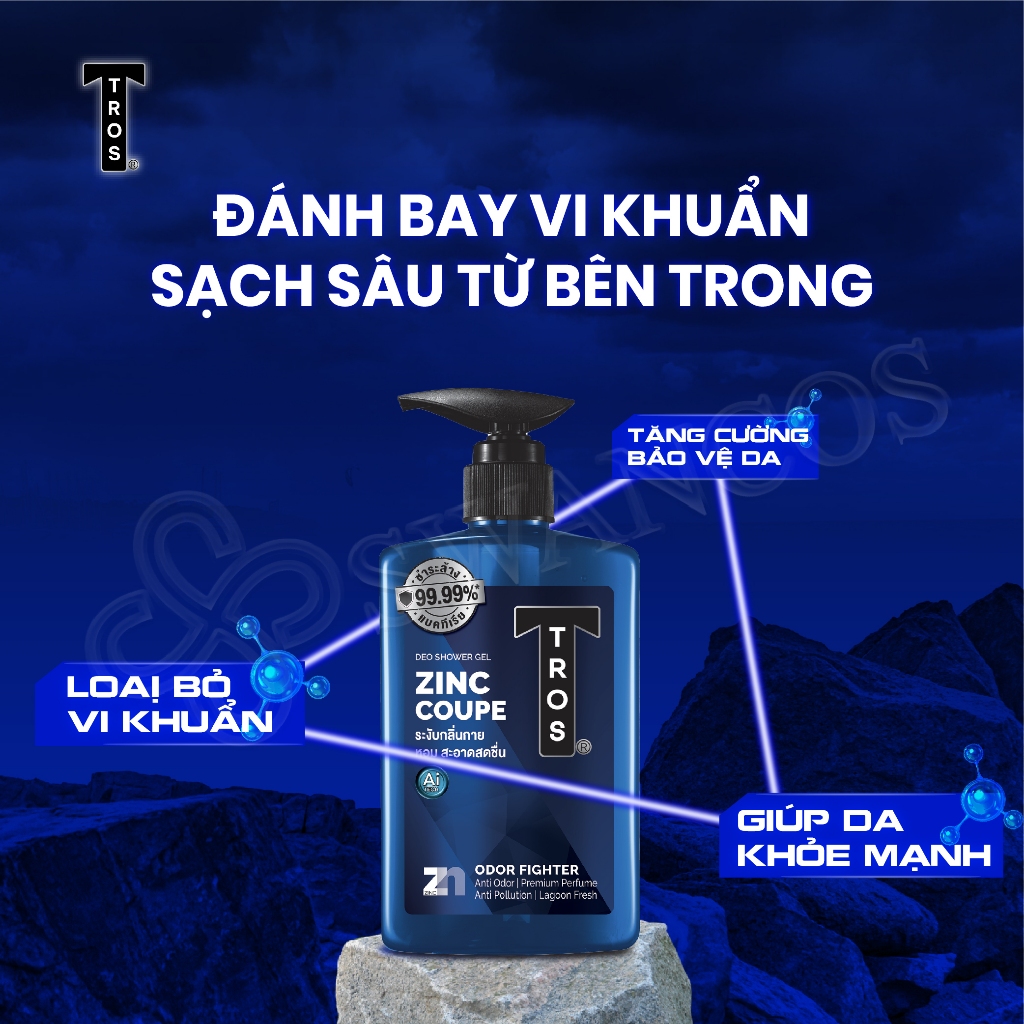 Sữa Tắm Nam TROS ZINC COUPE Thái Lan, Kiểm Soát Nhờn, Ngăn Mụn, Dưỡng Ẩm Sâu 450ml
