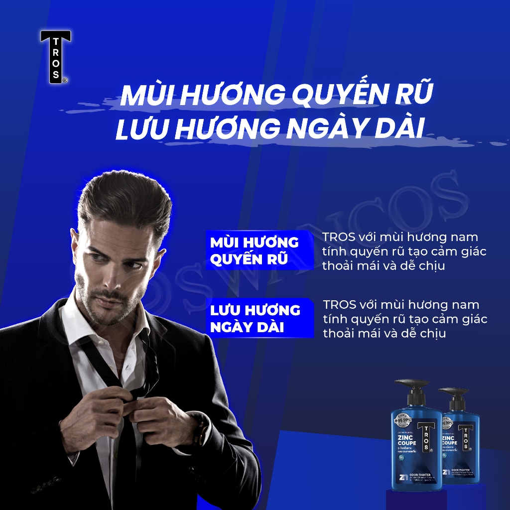 Sữa Tắm Nam TROS ZINC COUPE Thái Lan, Kiểm Soát Nhờn, Ngăn Mụn, Dưỡng Ẩm Sâu 450ml