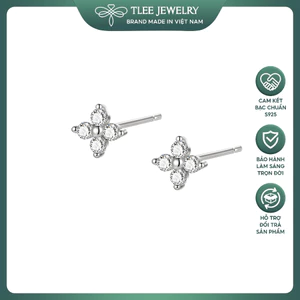 Khuyên tai bạc nữ TLEE nhí hoa đá bốn cánh nhỏ nhắn TLEE JEWELRY B0152