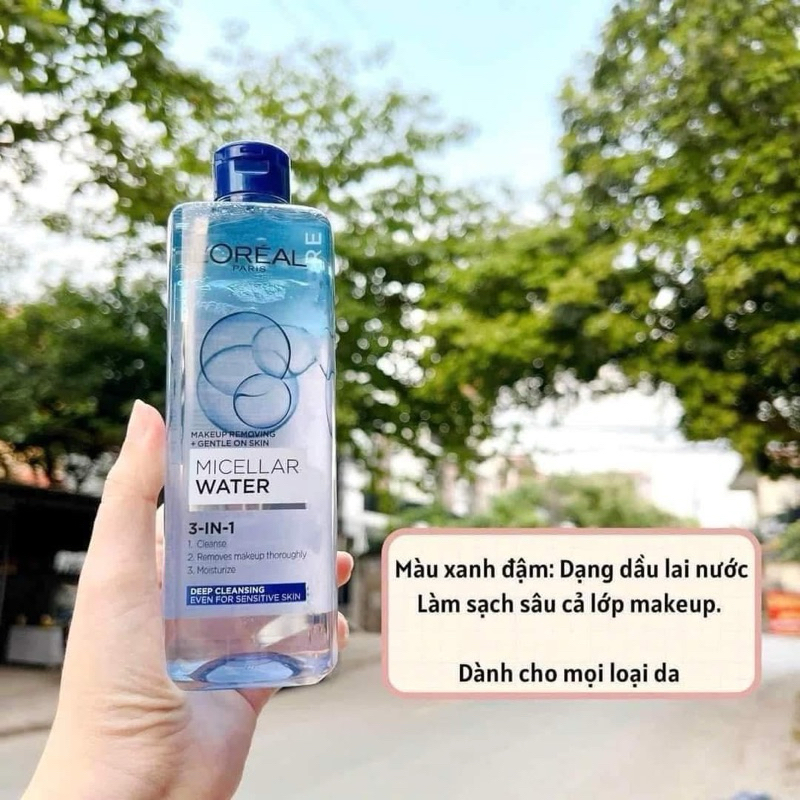 Tẩy trang có lớp dầu Loreal Micellar Water, giúp tẩy sạch bụi bẩn, lớp make up, kem chống nắng.