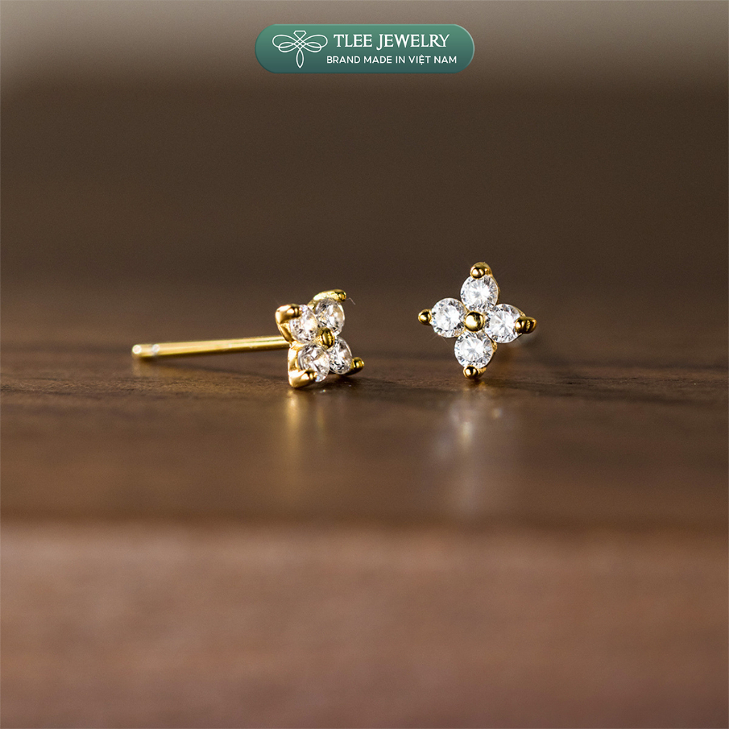 Khuyên tai bạc nữ TLEE nhí hoa đá bốn cánh nhỏ nhắn TLEE JEWELRY B0152