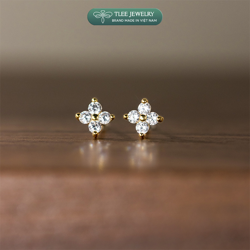 Khuyên tai bạc nữ TLEE nhí hoa đá bốn cánh nhỏ nhắn TLEE JEWELRY B0152