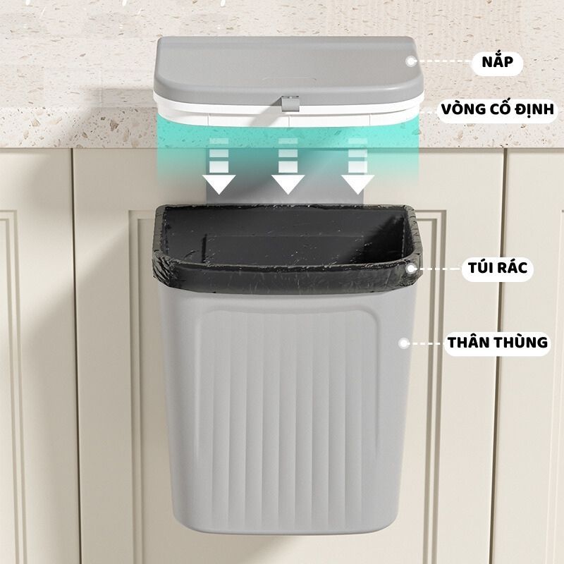 Thùng Đựng Rác Gắn Tường ENODA HOME, Thùng Rác Treo Tủ Bếp 9L, 12L Nắp Lật Đa Năng TR033