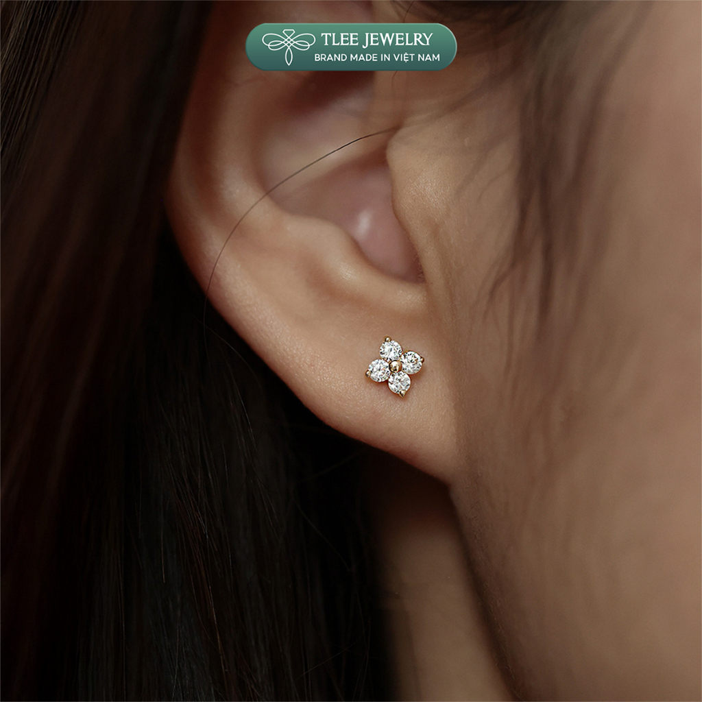 Khuyên tai bạc nữ TLEE nhí hoa đá bốn cánh nhỏ nhắn TLEE JEWELRY B0152