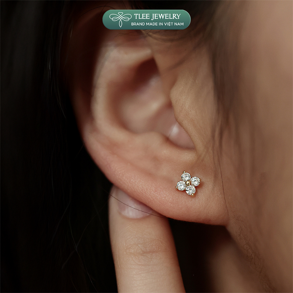 Khuyên tai bạc nữ TLEE nhí hoa đá bốn cánh nhỏ nhắn TLEE JEWELRY B0152