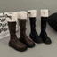 Giày Boots Cao Nơ Đến Đầu Gối Phối Bông Thời Trang Ulzzang