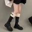 Giày Boots Cao Nơ Đến Đầu Gối Phối Bông Thời Trang Ulzzang