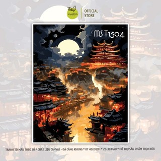 TỔNG HỢP -Tranh sơn dầu số hóa tự tô, Tranh tô màu theo số PHONG CẢNH CỔ TRANG, khung 40x50cm