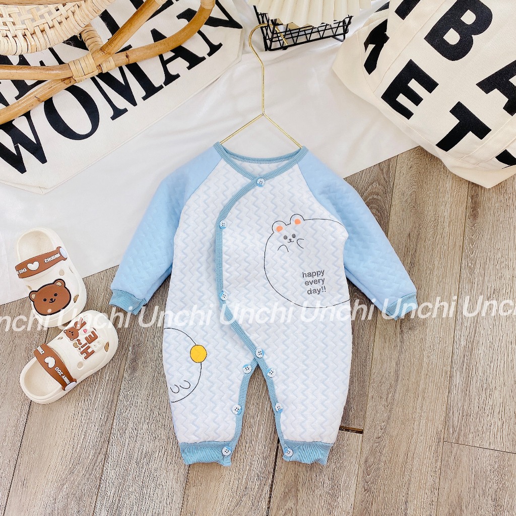 Bodysuit Body dài tay Unchi vải trần bông giữ ấm cho bé trai bé gái mùa thu đông từ 4-10kg HD07