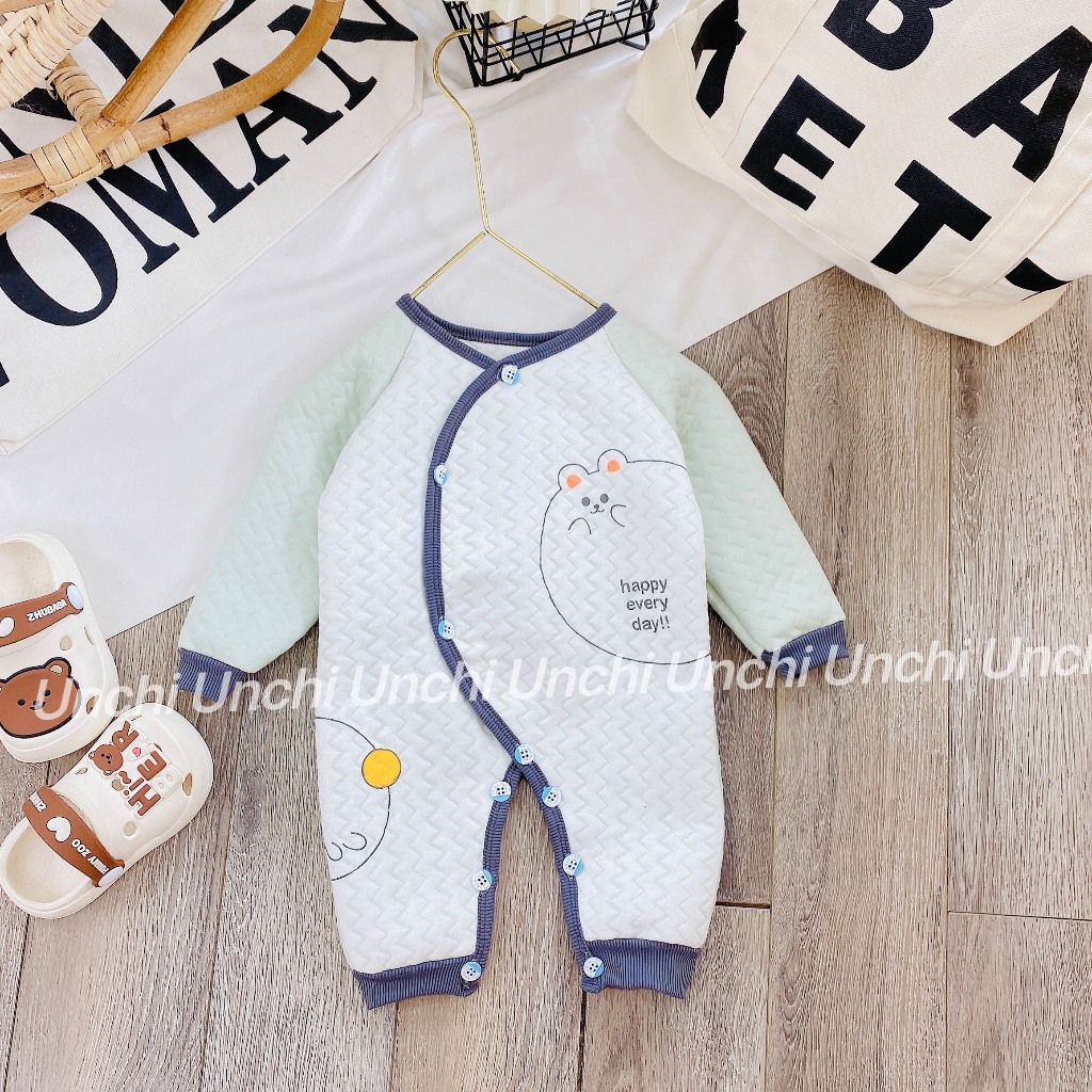Bodysuit Body dài tay Unchi vải trần bông giữ ấm cho bé trai bé gái mùa thu đông từ 4-10kg HD07