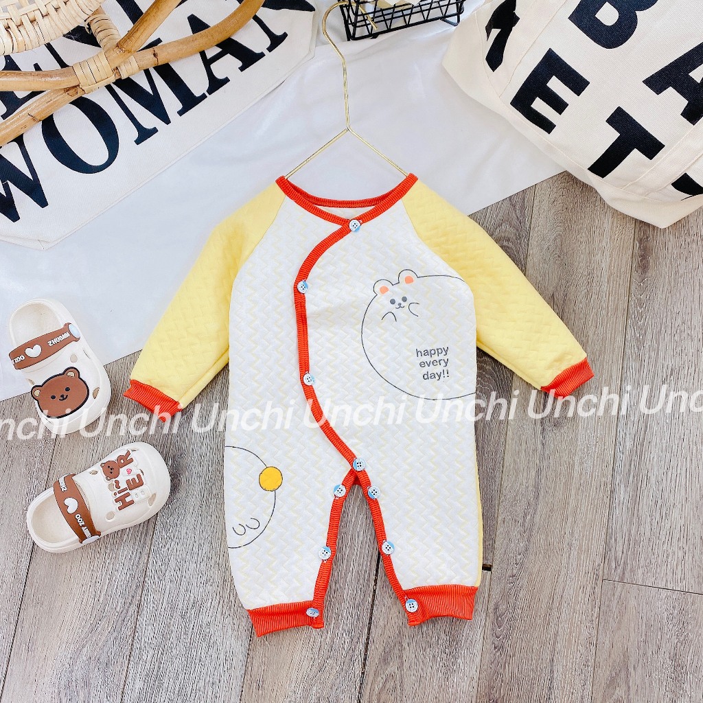 Bodysuit Body dài tay Unchi vải trần bông giữ ấm cho bé trai bé gái mùa thu đông từ 4-10kg HD07