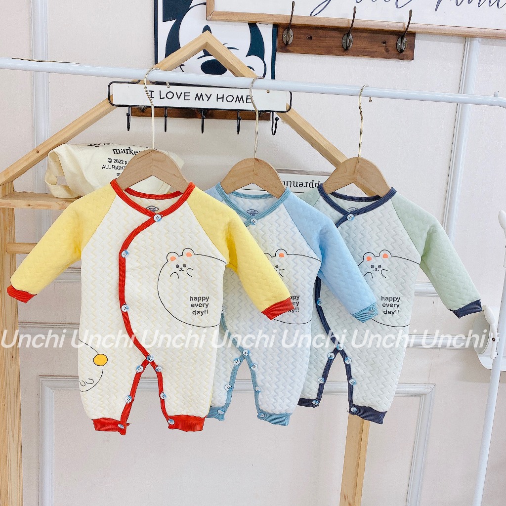Bodysuit Body dài tay Unchi vải trần bông giữ ấm cho bé trai bé gái mùa thu đông từ 4-10kg HD07