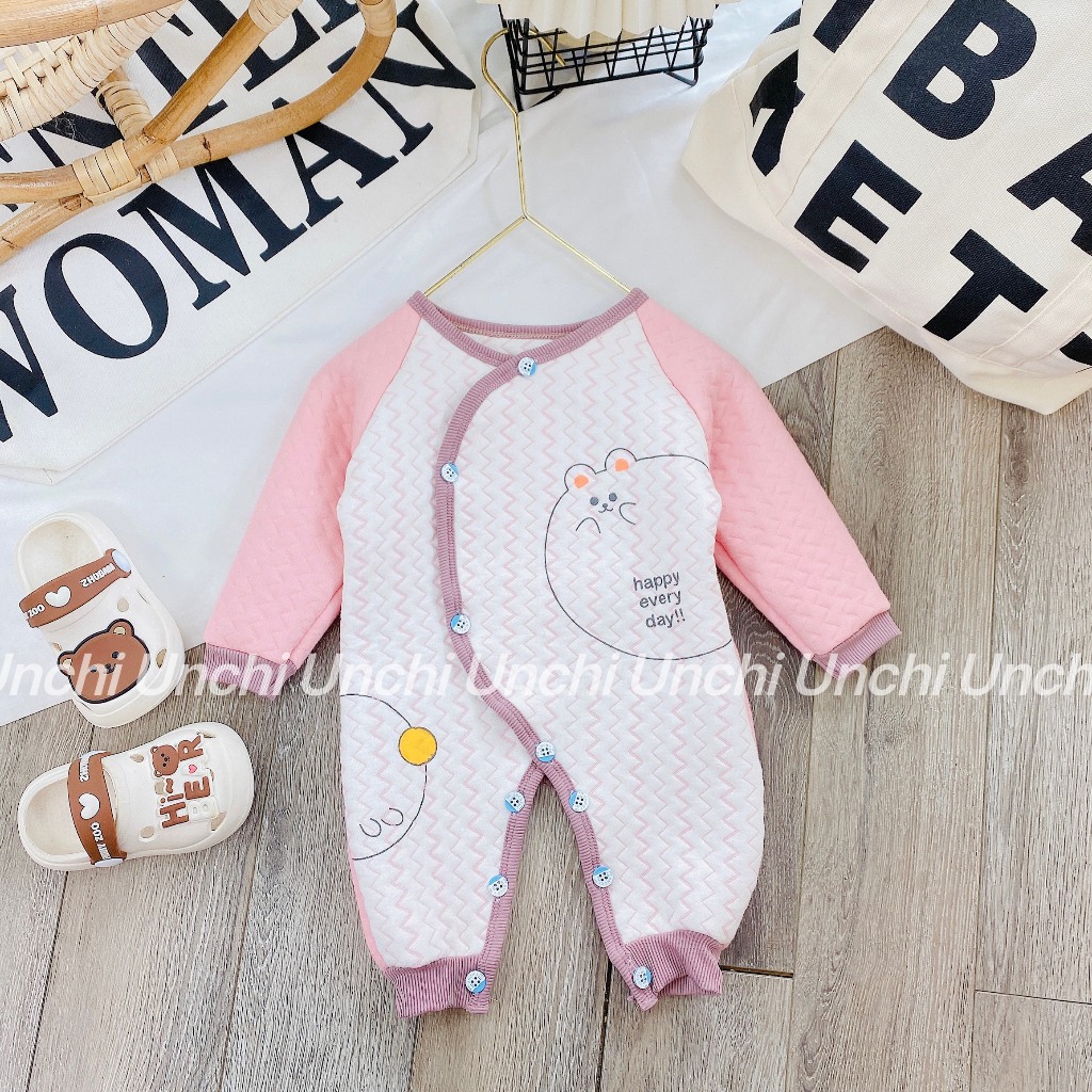 Bodysuit Body dài tay Unchi vải trần bông giữ ấm cho bé trai bé gái mùa thu đông từ 4-10kg HD07