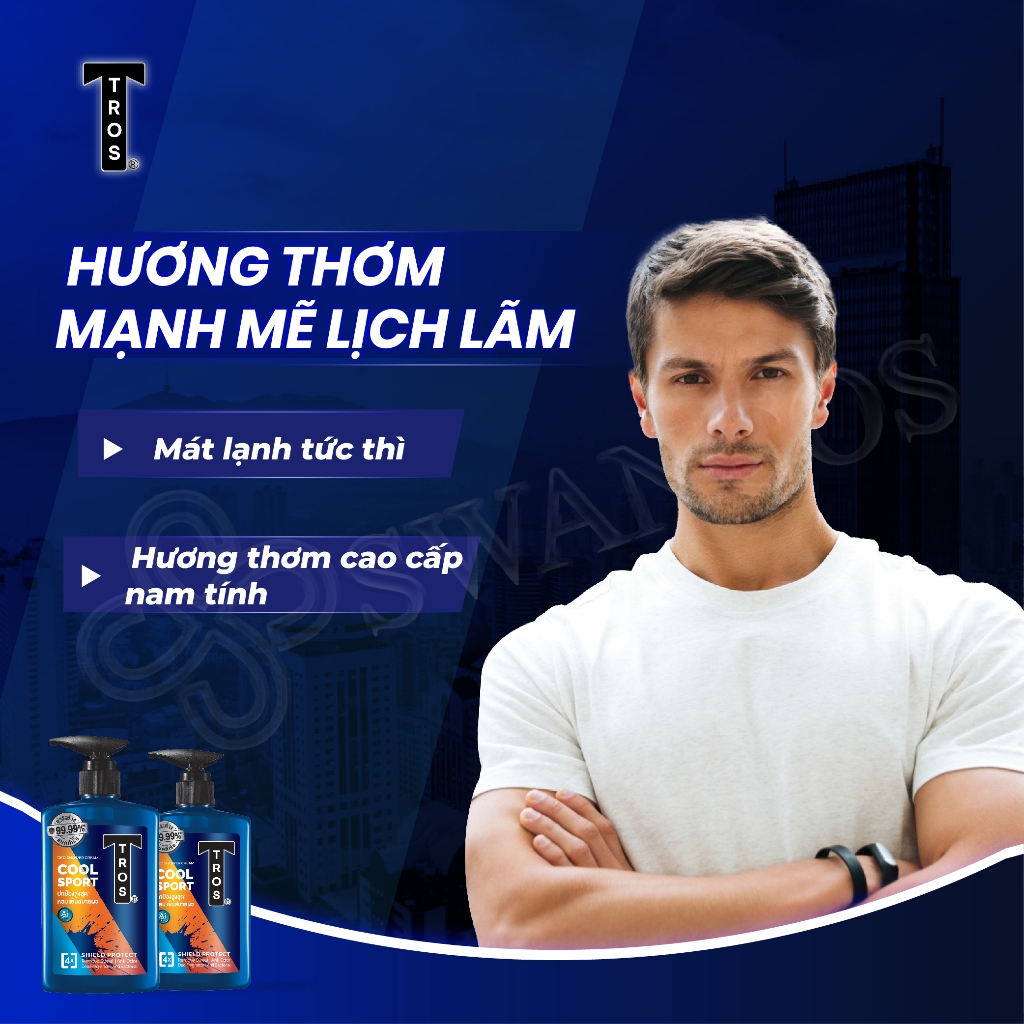 Sữa Tắm Nam TROS COOL SPORT Thái Lan Hương Nước Hoa Thể Thao, Sạch Sâu, Kháng Khuẩn 450ml