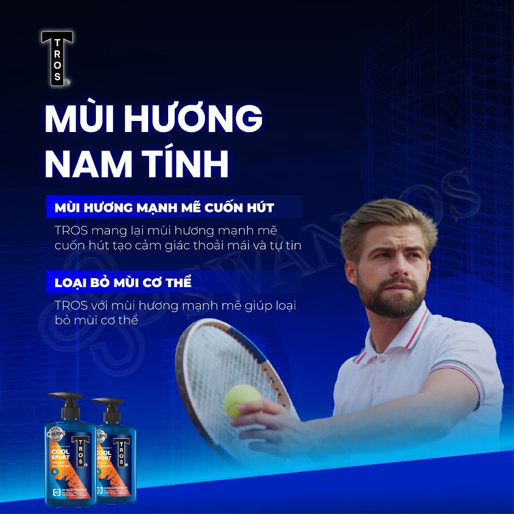 Sữa Tắm Nam TROS COOL SPORT Thái Lan Hương Nước Hoa Thể Thao, Sạch Sâu, Kháng Khuẩn 450ml